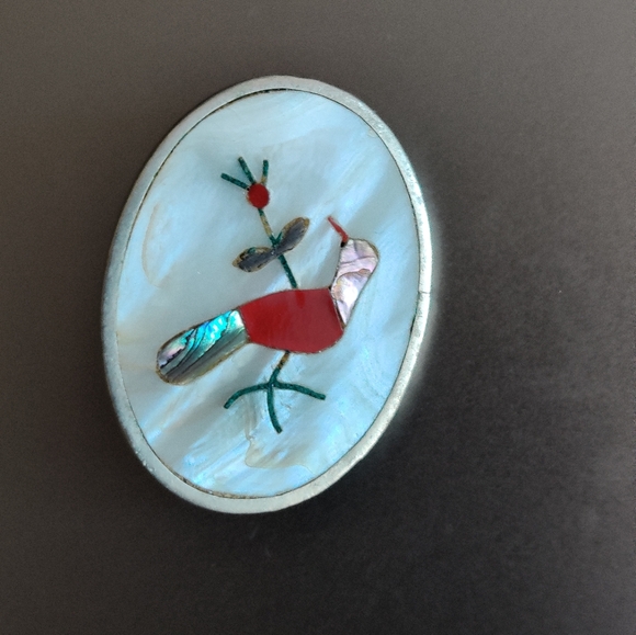 Vintage Zuni Style Southwestern Abalone Cardinal Red Bird - Picture 9 of 14